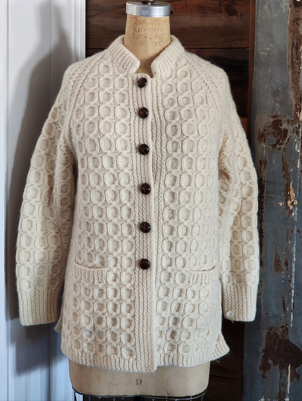 Vintage Wool Cardigan Sweater Handmade In Ireland